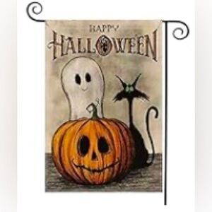 Happy Halloween Garden Flag – Double Sided Ghost, Pumpkin & Black Cat